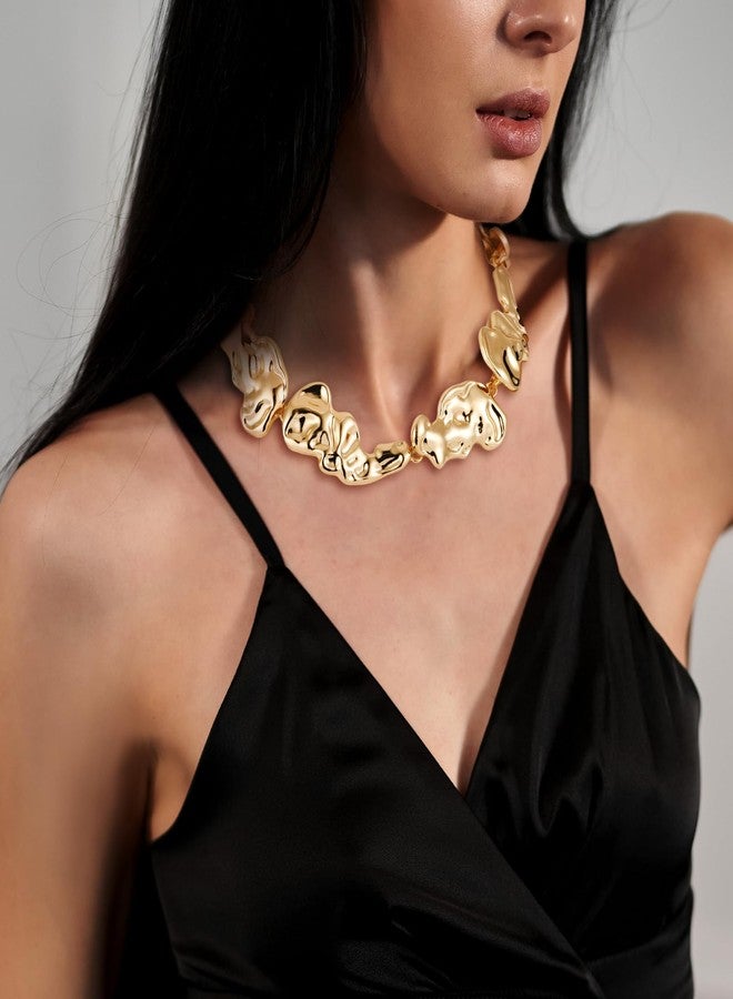 Xyulaan Gold Chunky Necklace for Women, Irregular Design Choker Necklace, Punk Style, 14 Inches, Gold Zinc Metal, One Size, Perfect for Women's Collarbone Area, Great Gift for Any Occasion - Image 2